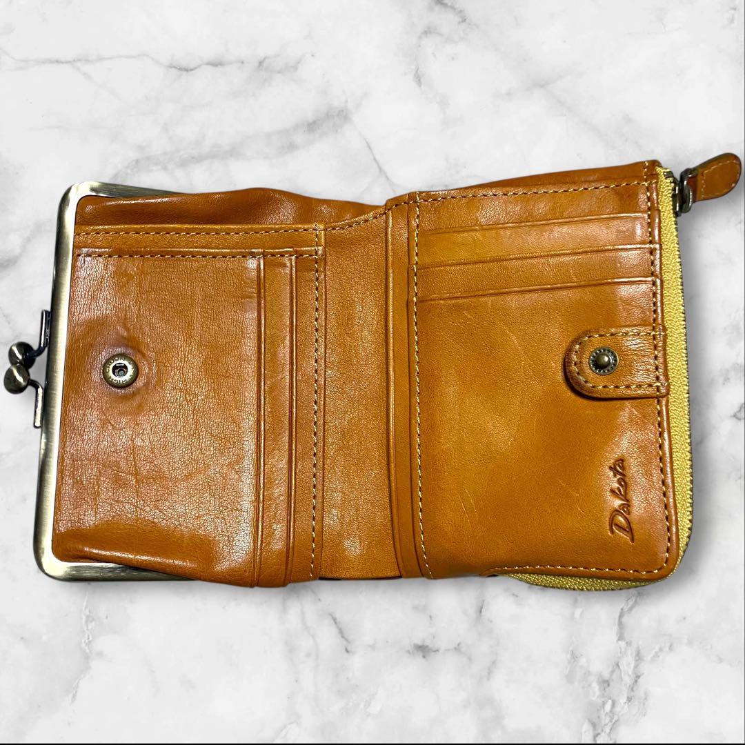 Dakota ダコタ イタリアレザー 二つ折財布 ガマ口 茶色 ブラウン