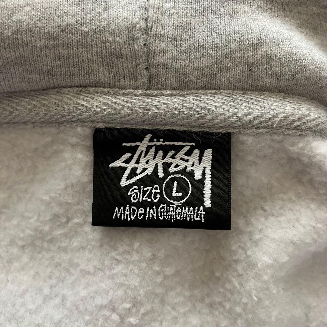古着 ステューシー 両面ロゴ 8ボール パーカー グレー XL 裏地フリース