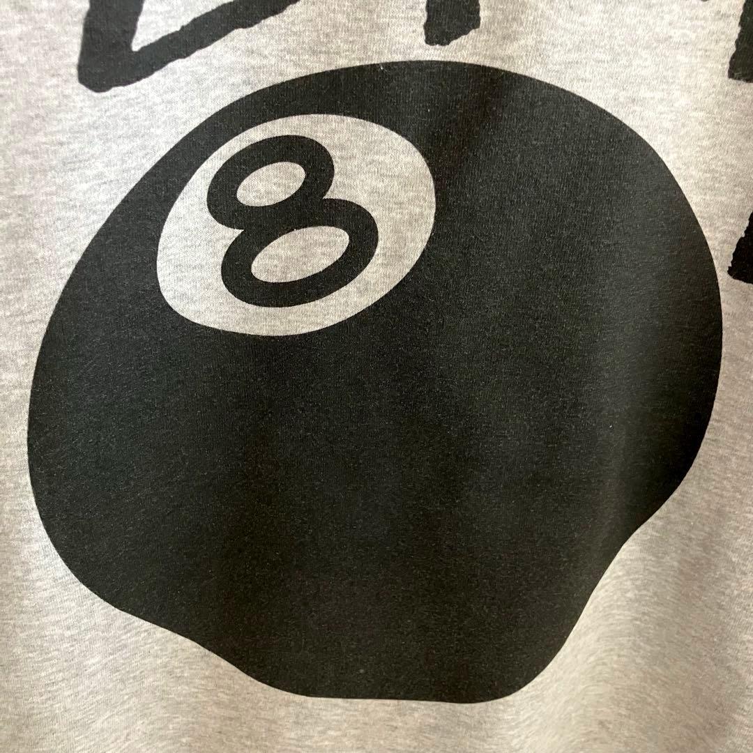 古着 ステューシー 両面ロゴ 8ボール パーカー グレー XL 裏地フリース