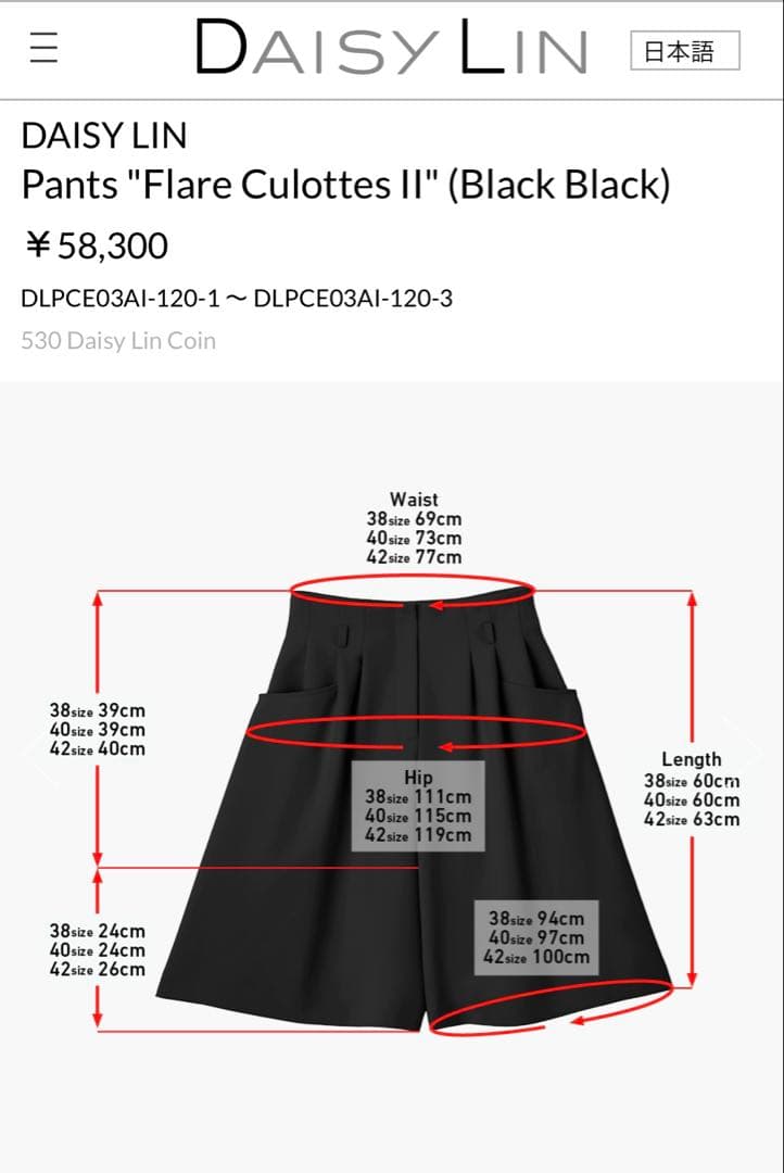 【新品未使用】DAISY LIN Pants Flare Culottes I|