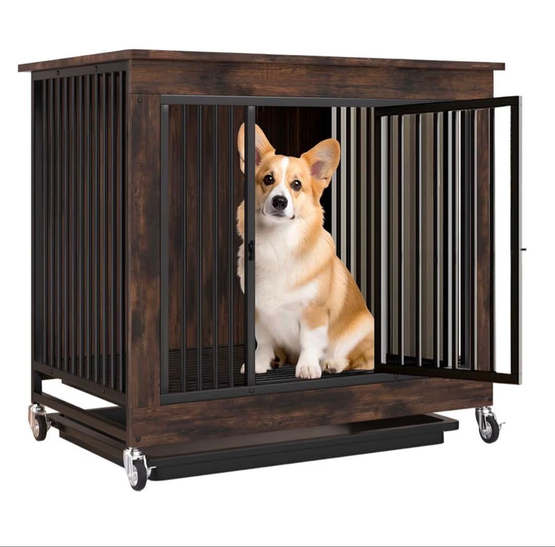 犬ケージ 小型犬 屋根付き ウッディサークル 犬小屋 キャスター付きドッグハウス クーポンあり】犬ケージ 屋根付き ゲージ キャスター付き いぬケージ