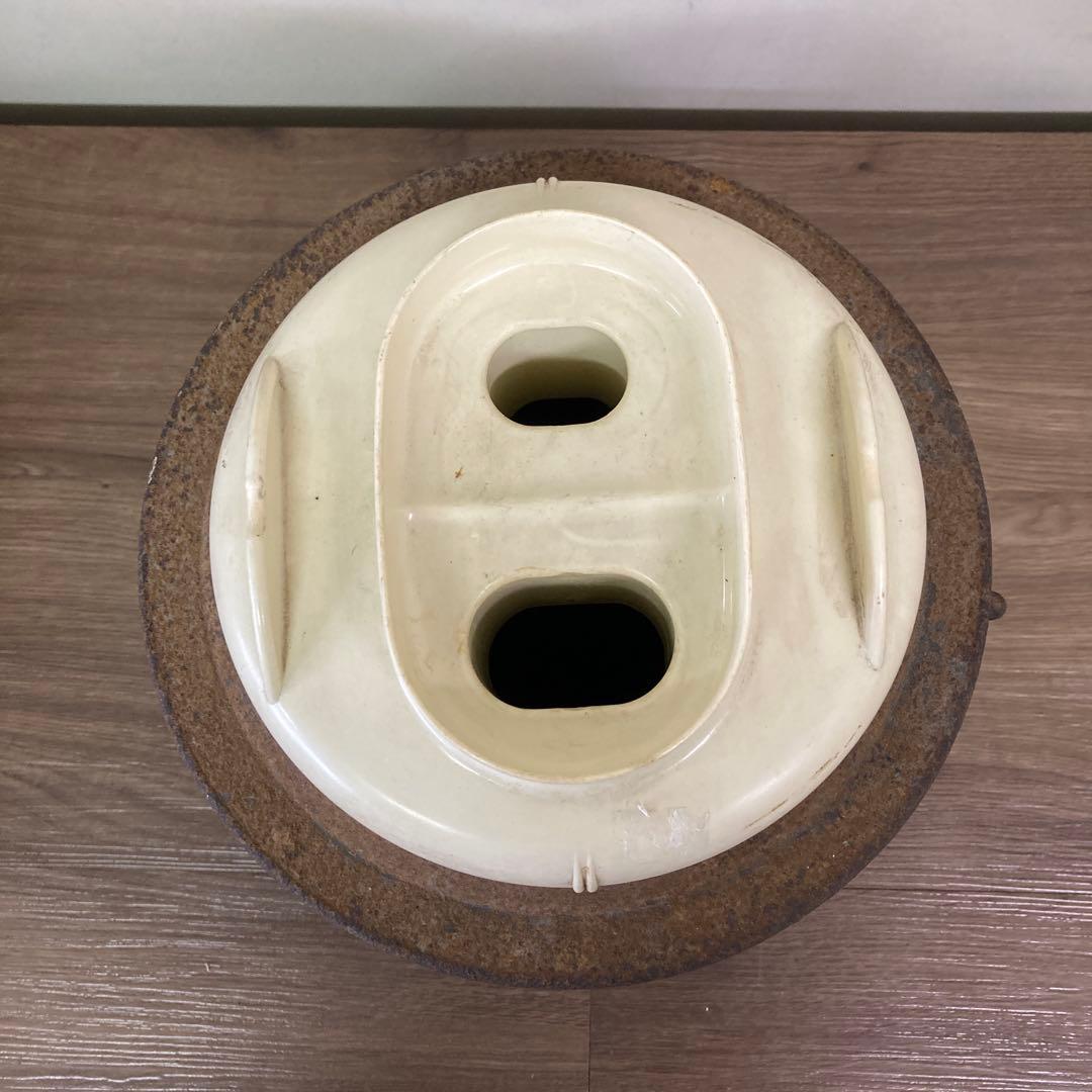 E-1 【骨董品】鉄製 茶釜 火鉢 刻印あり 渦巻き鐶 鉄器 レトロ アン