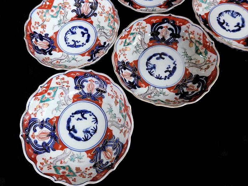 古伊万里　色絵　松竹梅の図　膾皿　５枚　3162AS-CGf