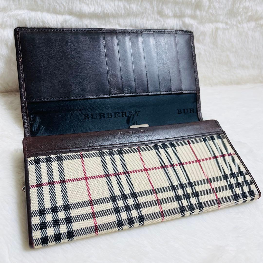 未使用級 BURBERRY 正規品 がま口 二つ折り ノバチェック 大人気