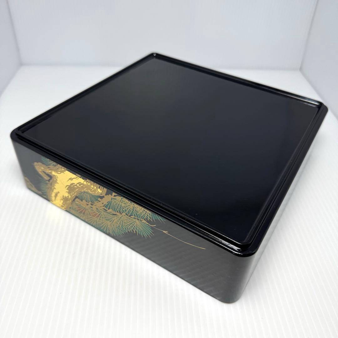 会津塗 三段重 松峯作 天然木 黒内朱 沈金 蒔絵 重箱 漆器 伝統工芸