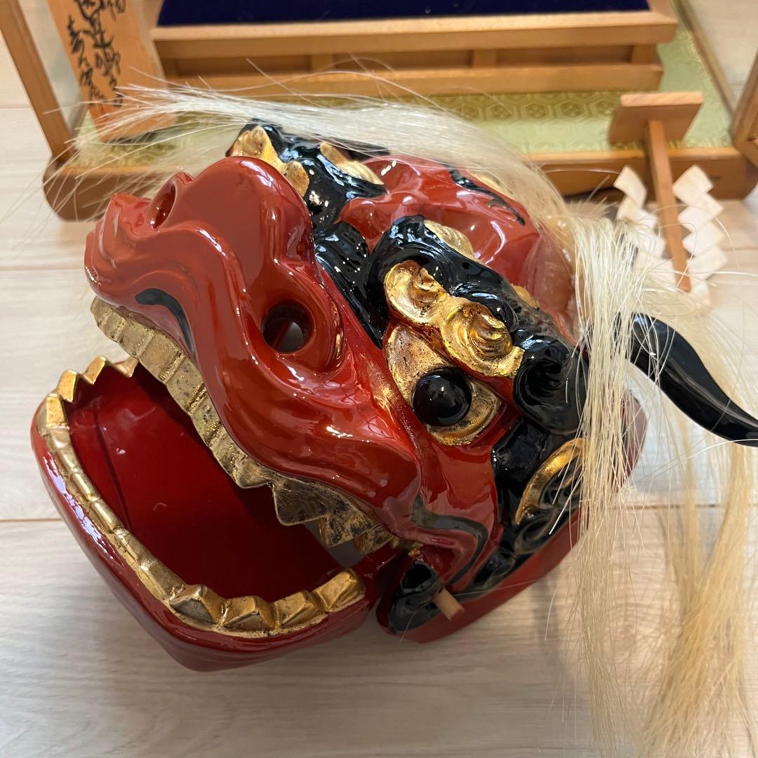 獅子舞 獅子頭 木彫 魔除け 祭 置物 古美術 神楽 木製 木彫 正月