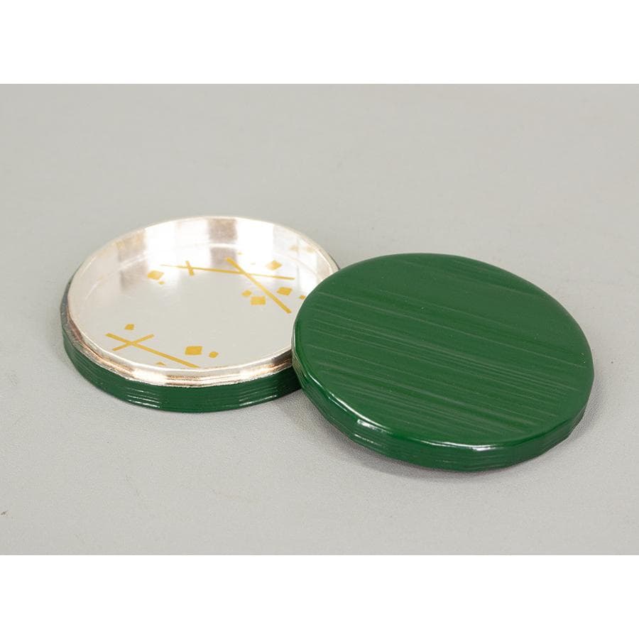 岡本漆専堂 漆園 而妙斎 書付 花押 青漆 折溜 香合 共箱 茶道具