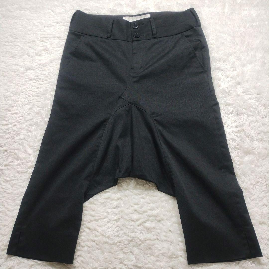 【極美品】ガンリュウ　サルエルパンツ　クロップド　ストレッチ　裾スリット　黒　M 極美品】ガンリュウ サルエルパンツ クロップド ストレッチ 裾スリット