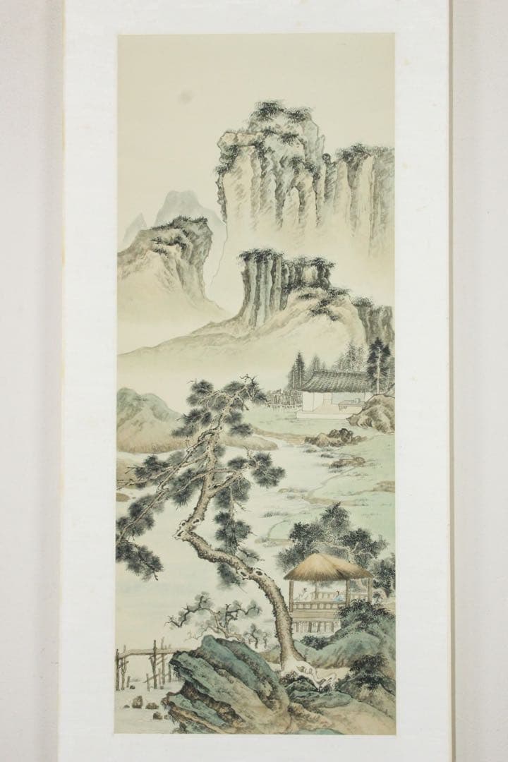 No5570掛軸 無落款 山水図 紙本着色 唐画 中国画 古画 古美術 送料無料