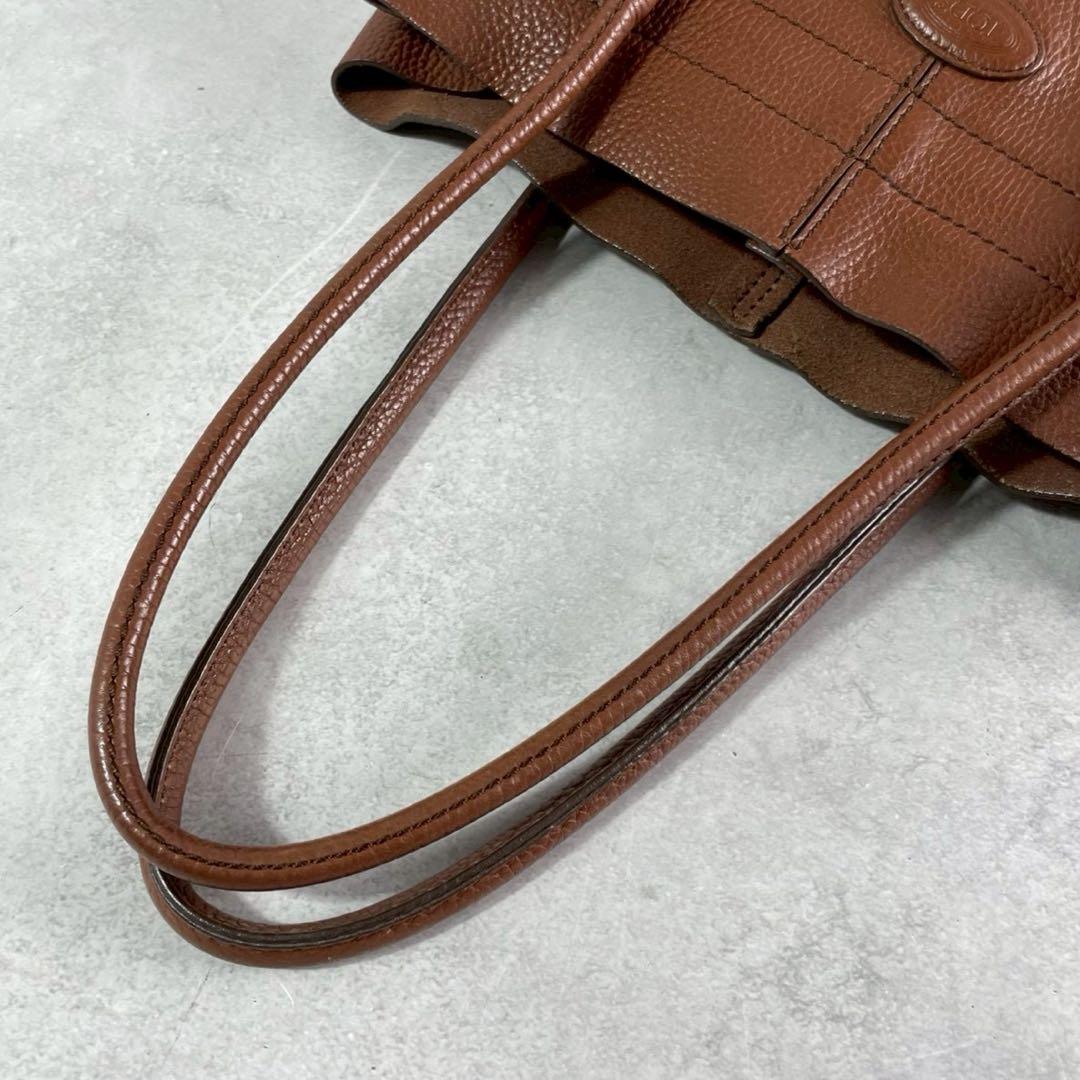 【美品 人気モデル】トッズ ハンド Dバッグ ロゴ レザー 本革 ブラウン 金具