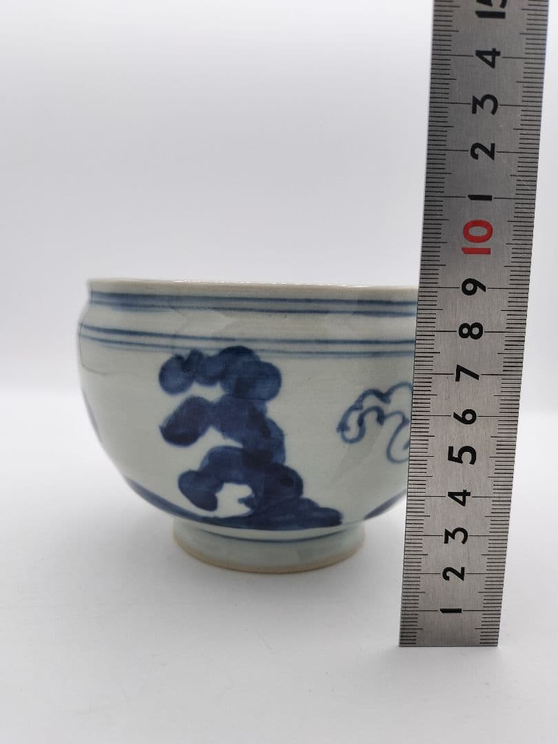 c444 建水 五角形 染付 桜川 水野菊晃 木箱 茶道具 古物