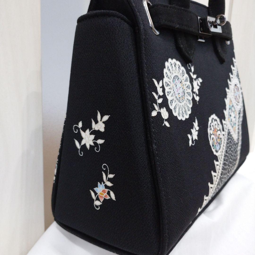 OKAJIMA 岡重 ハンドバッグ 鞄 手提げ 刺繍 黒 和装