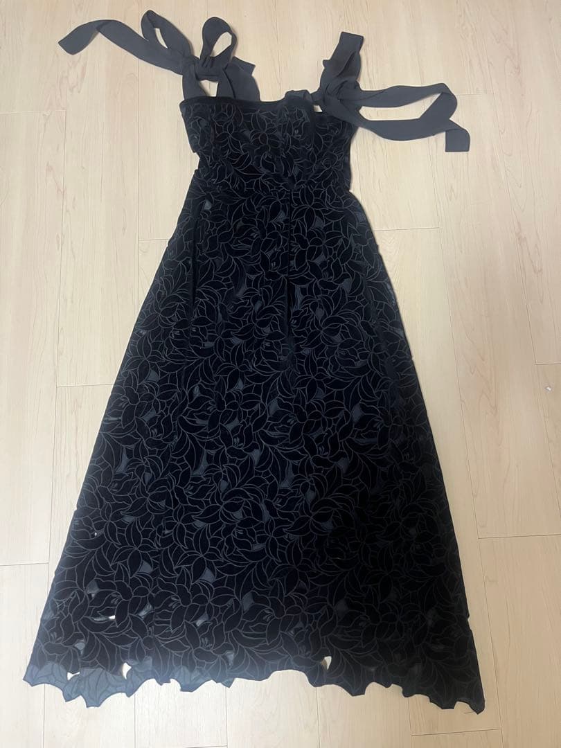 eimy 刺繍パーティードレス ベロアドレスワンピベロアカットワークワンピース