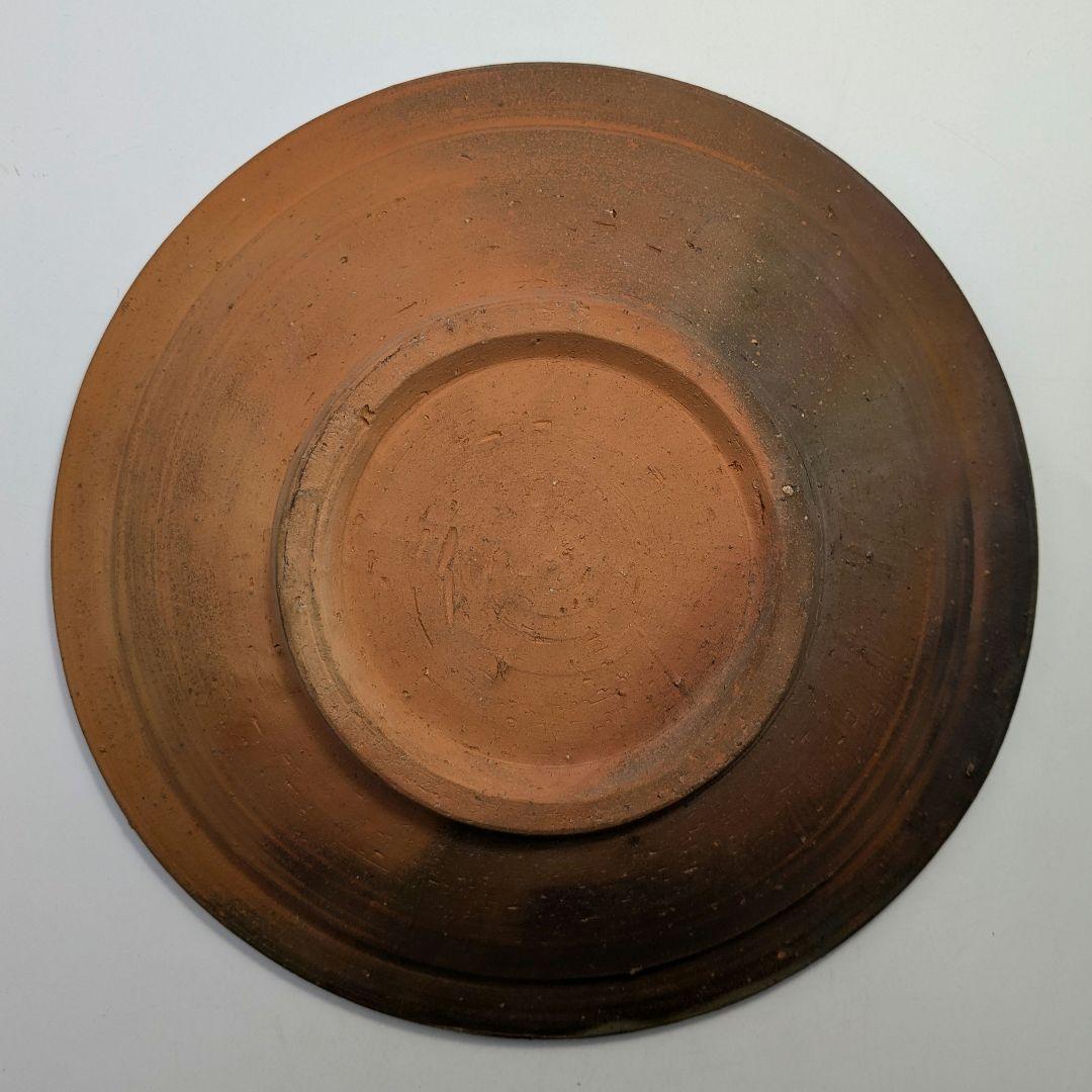 岡山県重要無形文化財 伊勢崎満 備前焼 緋襷皿 共箱栞 直径