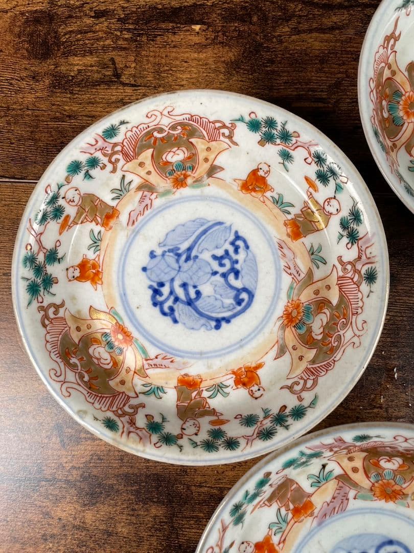 古伊万里 赤絵金彩小皿5客 アンティーク/4寸皿/取り皿/骨董品/古伊万里