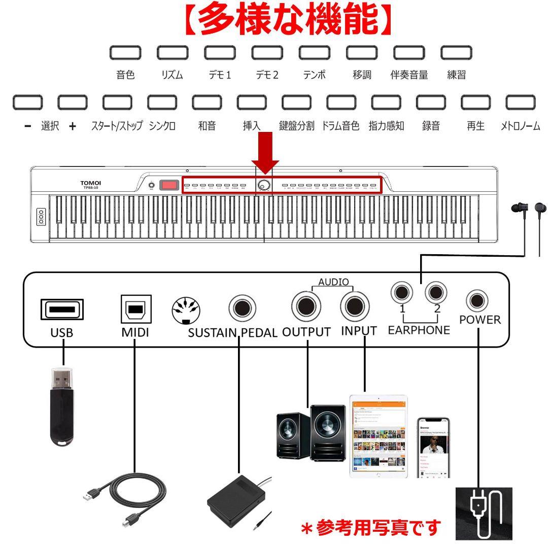 電子 ピアノ キーボード 88鍵盤 軽量　日本語表記 ペダル 譜面台