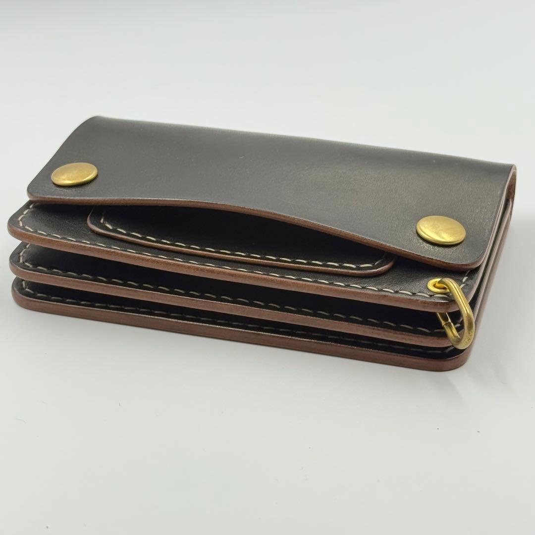 ミドルトラッカーウォレット(ブラック)茶芯　サドルレザー　タロンジッパー　手縫い