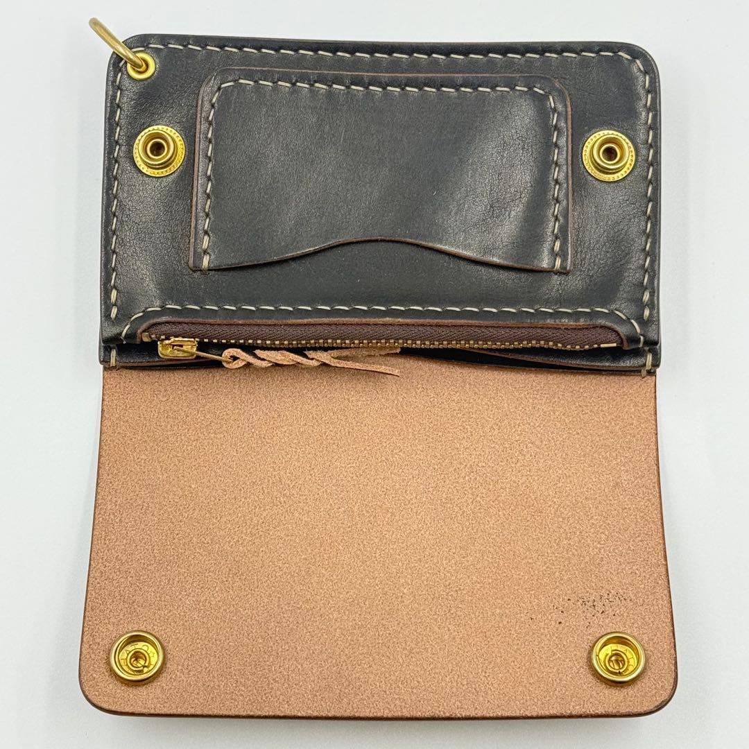 ミドルトラッカーウォレット(ブラック)茶芯　サドルレザー　タロンジッパー　手縫い
