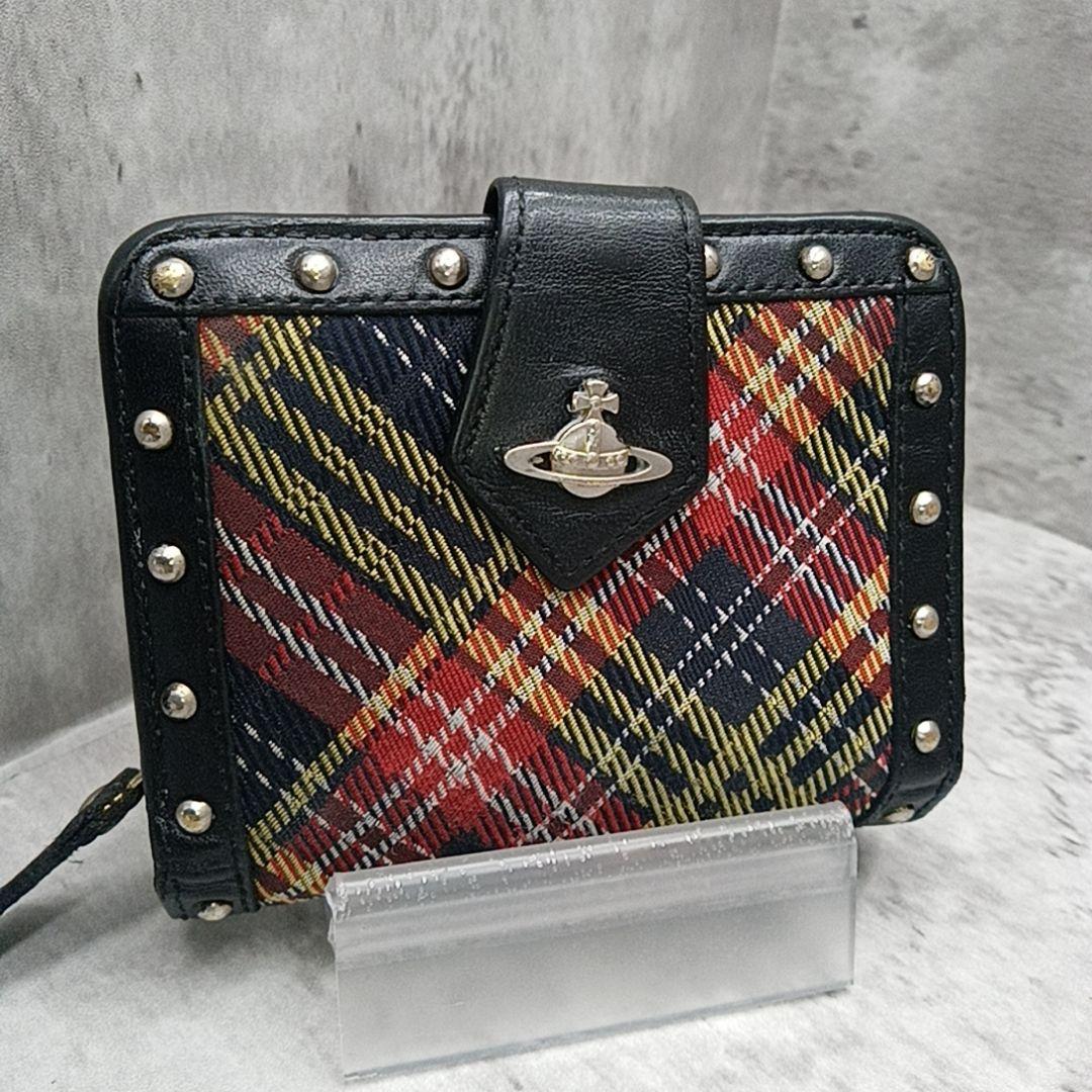 ヴィヴィアンウエストウッド 二つ折り財布 チェック柄 スタッズ オーブ