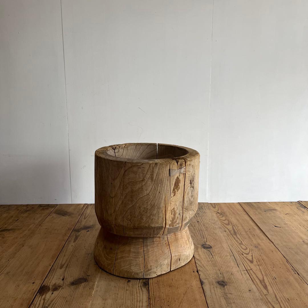 アンティーク ローテーブル 欅 ケヤキ 臼 プリミティブ 無塗装 《送料込み》