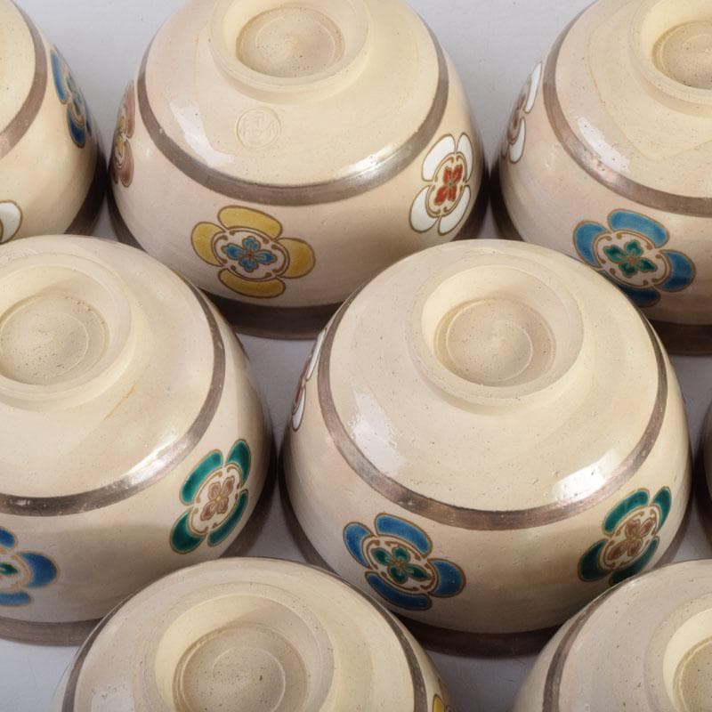 犬山焼犬山本窯尾関作十郎造七宝つなぎ数茶碗十客共箱M8859A