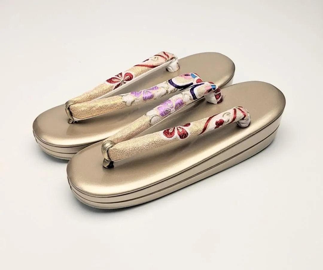 草履バッグセット 振袖用 帯地 ゴールド 桜 フリーサイズ w49-8