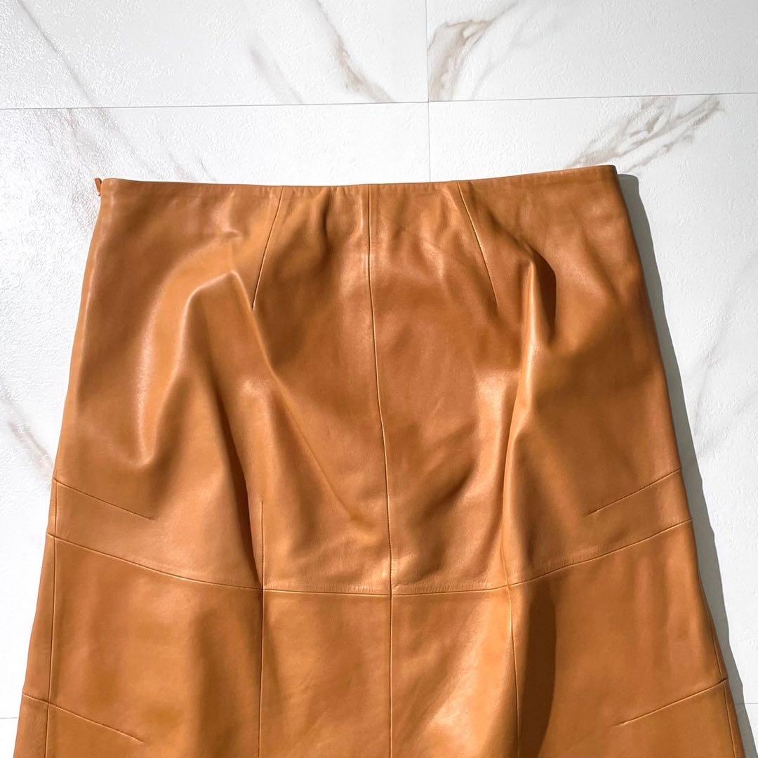 美品꧁LOEWE꧂ロエベ ナッパレザー フレアスカート 羊革 キャメル 40