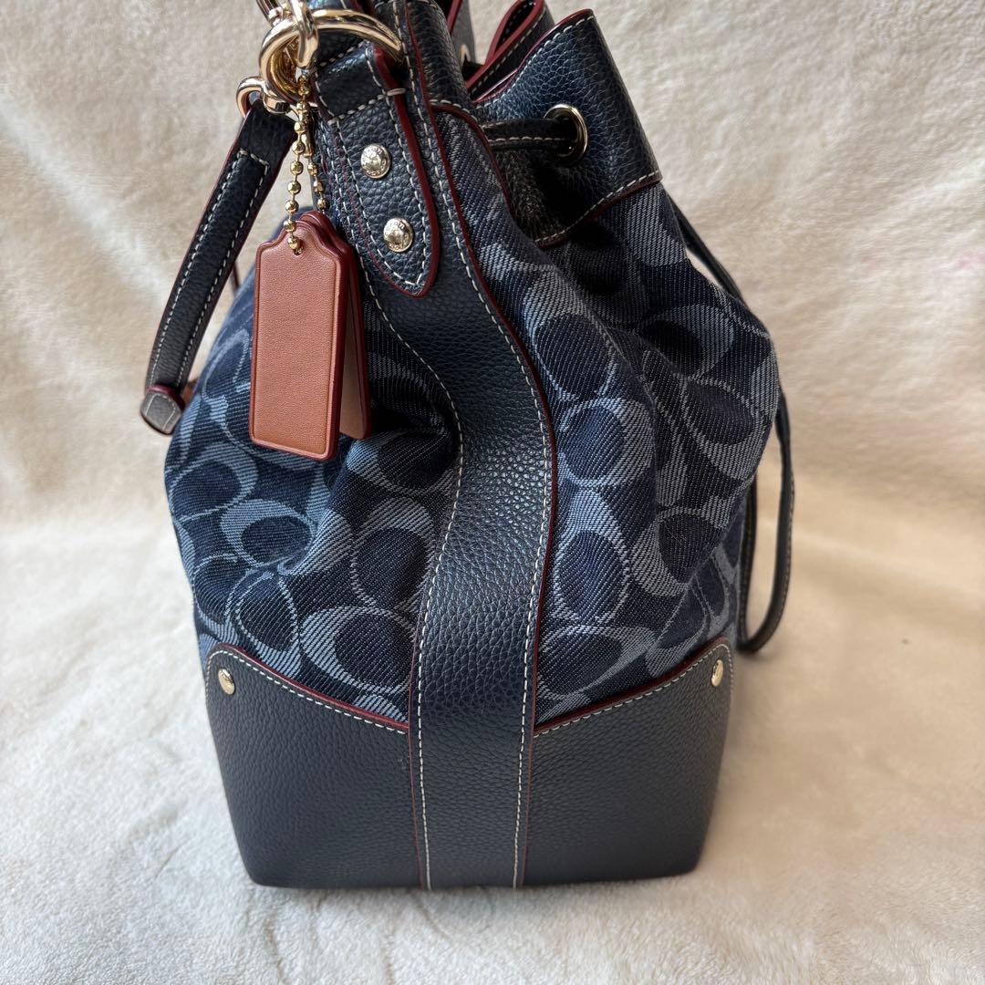 【激美品】COACH コーチ ショルダーバッグ 巾着 シグネチャー デニム