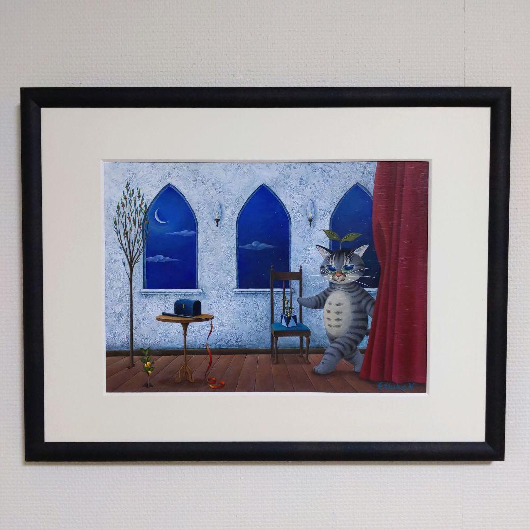 久保田英津子 原画 「猫舞台 ー出番ー」 アクリル画
