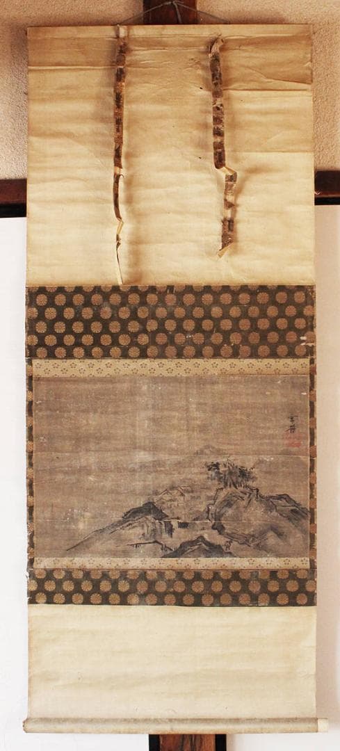 真筆】◇雪舟等楊 山水図◇ 掛軸 肉筆紙本 検 千利休 狩野探幽 狩野