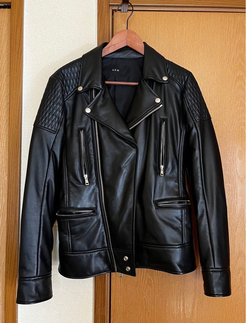AKM レザージャケット ライダースジャケット 黒