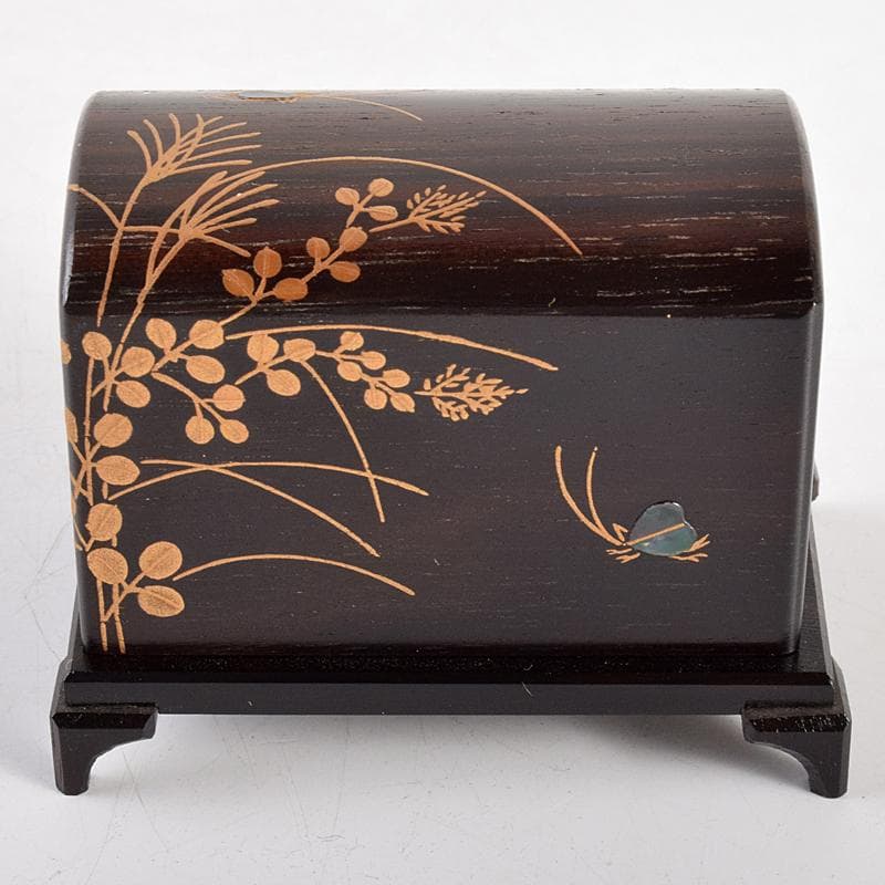 茶道具 道場宗廣作 虫に秋草 黒檀虫篭蒔絵 香合 共箱 M R5049