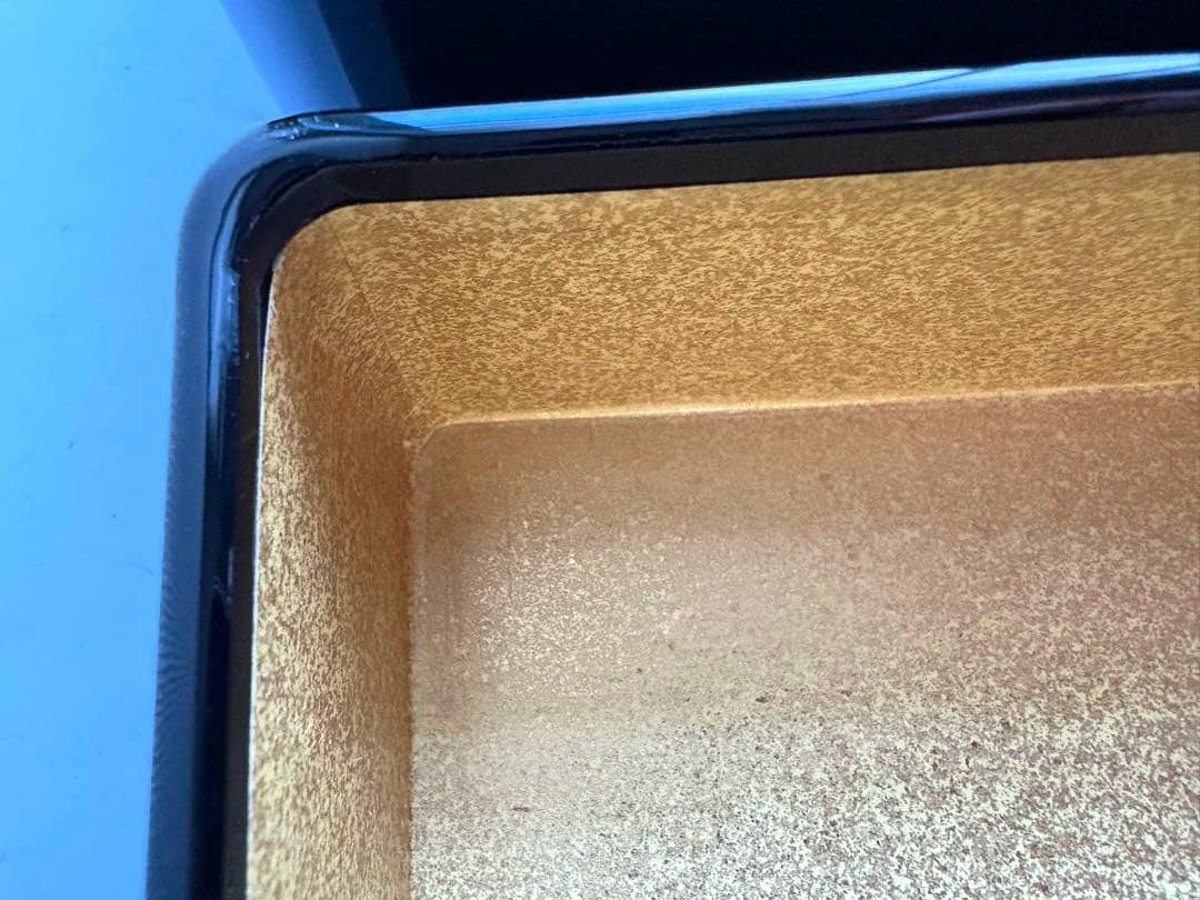 清仙作 黒塗り沈金文箱 牡丹孔雀柄 未使用に近い 箱・布付き和室 書道 茶道