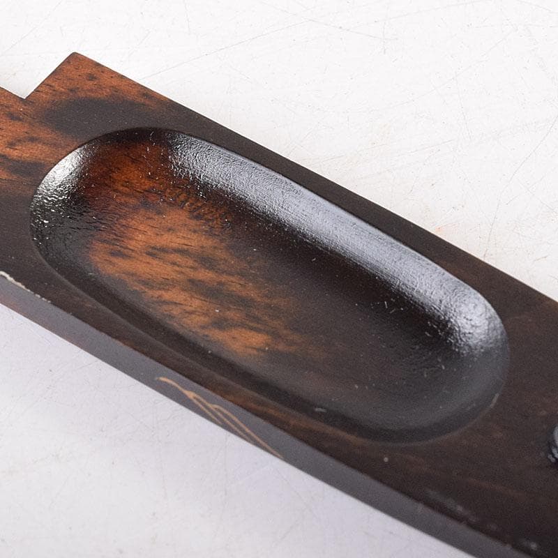 茶道具　田中宗凌造　芦に波蒔絵　黒柿櫂形香合　共箱　V　7964