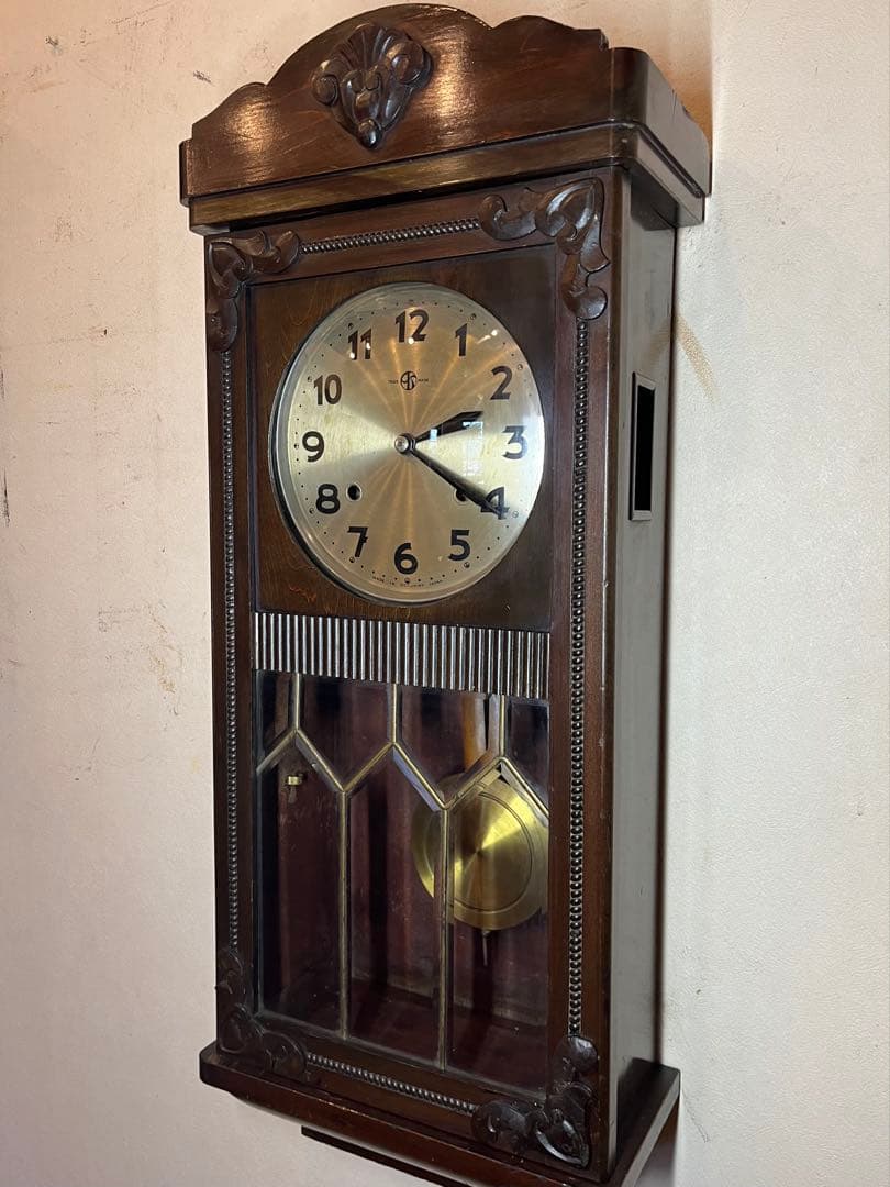 柱時計　2本チャイム　古時計　振り子　レトロ　ゼンマイ　ボンボン　アンティーク