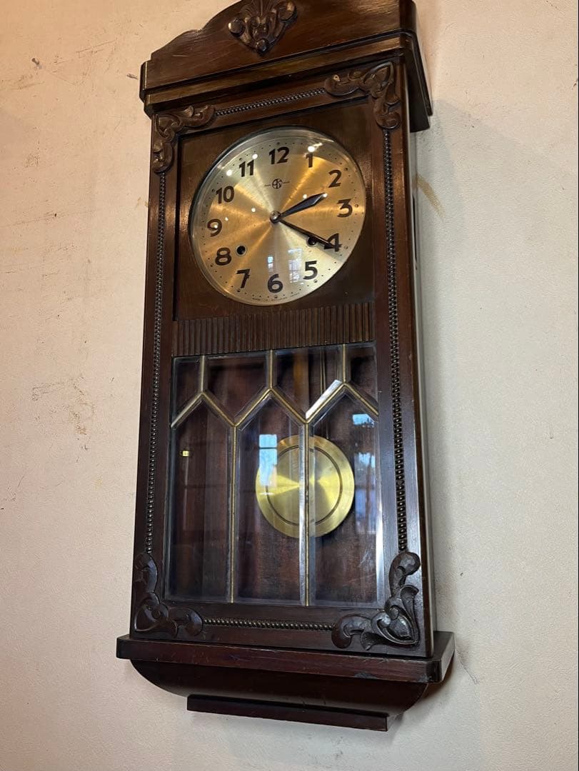 柱時計　2本チャイム　古時計　振り子　レトロ　ゼンマイ　ボンボン　アンティーク