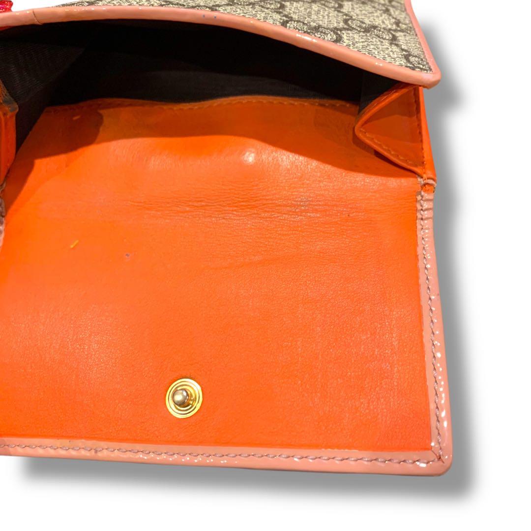 グッチ 折り財布 GGスプリーム ピンク×ベージュ　キャンバス　リボン　箱付き