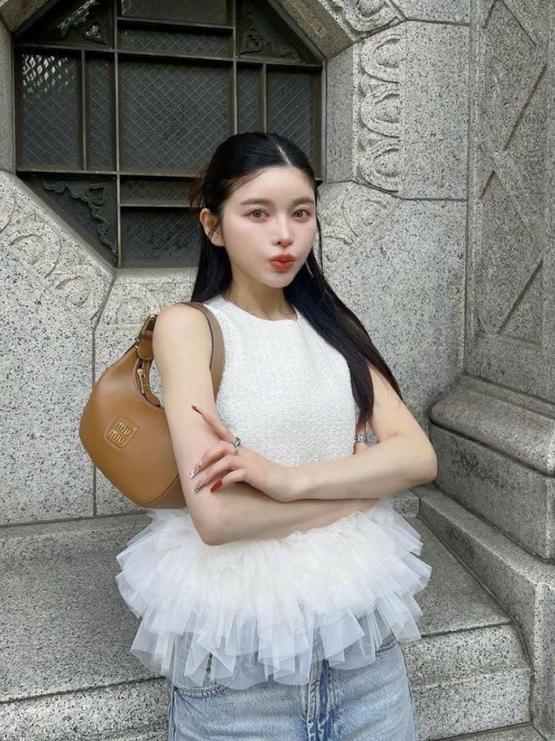 Darich ダーリッチ チュールぺプラムサマーツイードトップス