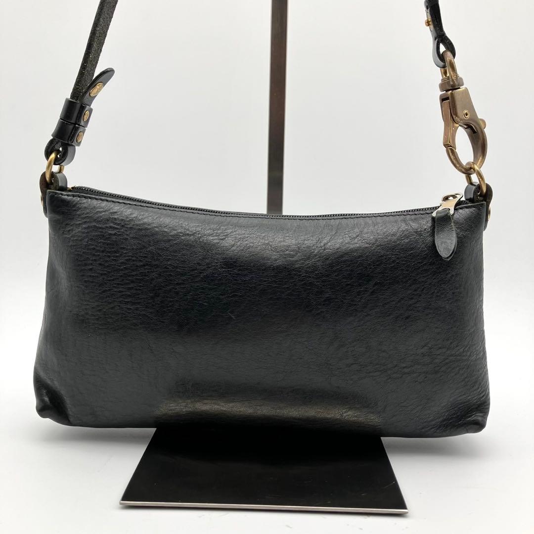 【極美品】イルビゾンテ　レザー　ショルダーバッグ　ロゴ刻印　金金具　ブラック