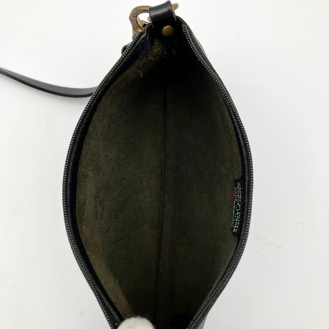 【極美品】イルビゾンテ　レザー　ショルダーバッグ　ロゴ刻印　金金具　ブラック