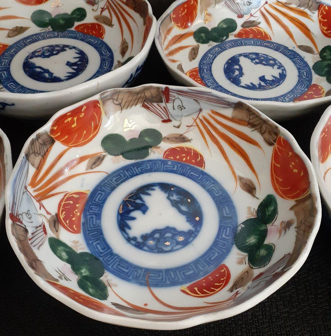 明治時代 古伊万里 金彩赤絵 三鶴図 輪花 大振り なます皿 膾皿 深皿 5
