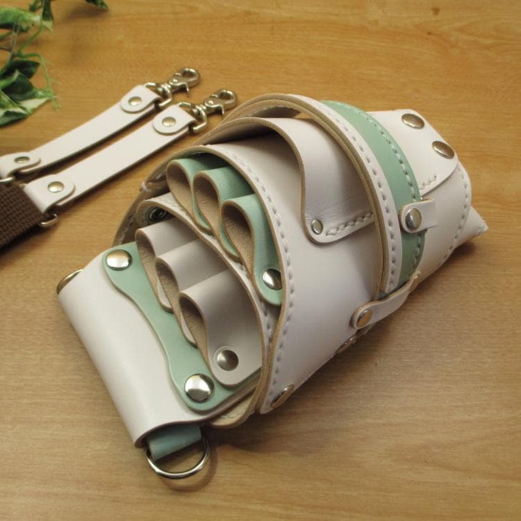 ホワイト＆空色　６丁差し　本革シザーケース　SCA-100/CWD