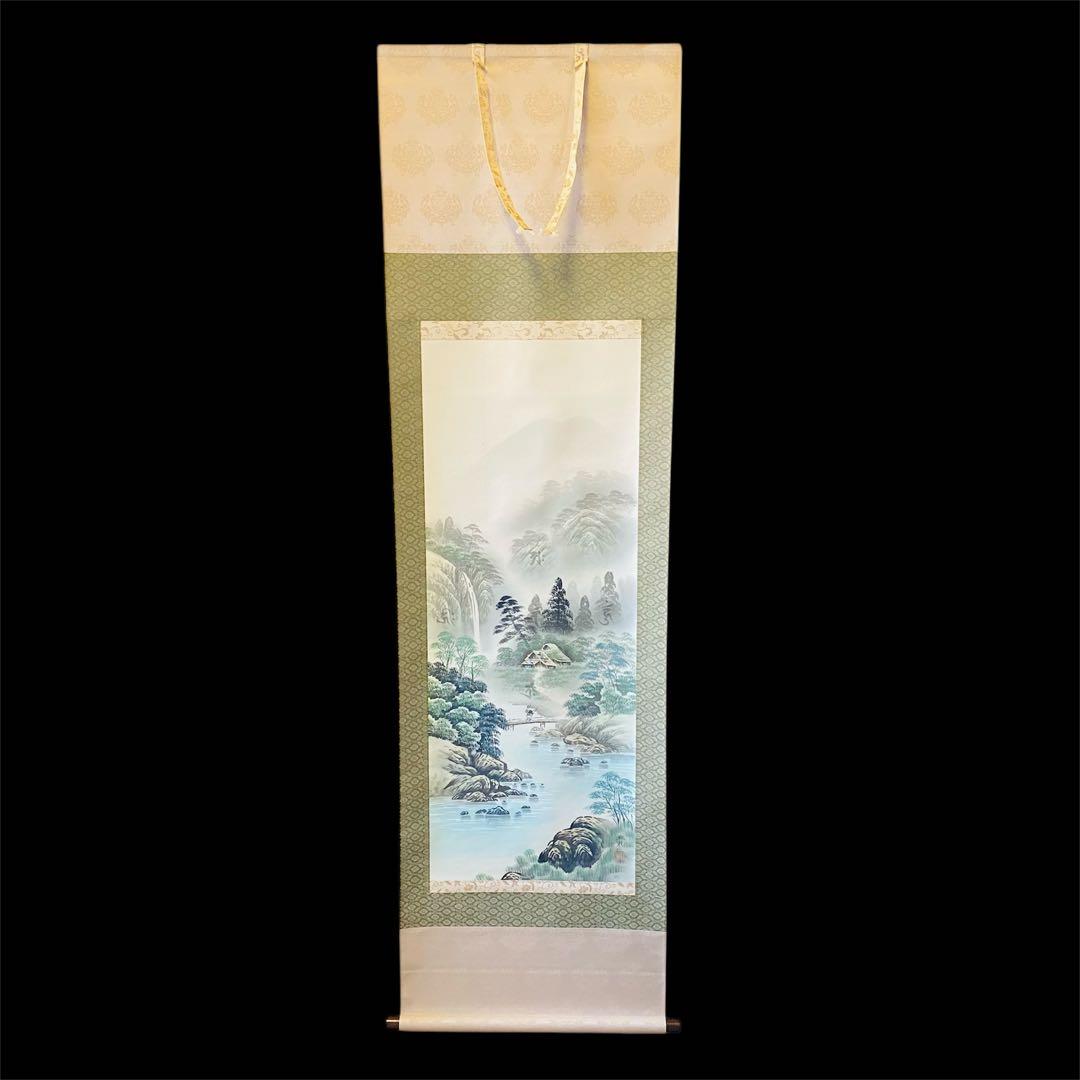 結城北彩　五尊仏山水　掛軸　絹本 結城北彩 五尊仏山水 掛軸 絹本