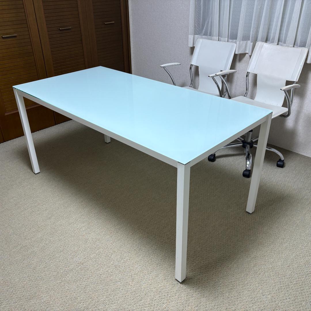 ガラス天板テーブル 150cm幅 奥行75cm ダイニングテーブル　白