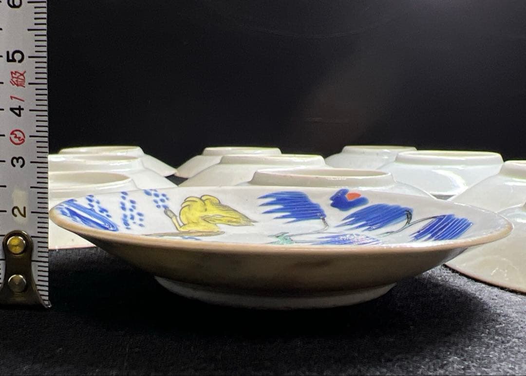 中国清朝時代 南京赤絵馬図小皿11枚 木箱付 東Y8-0109