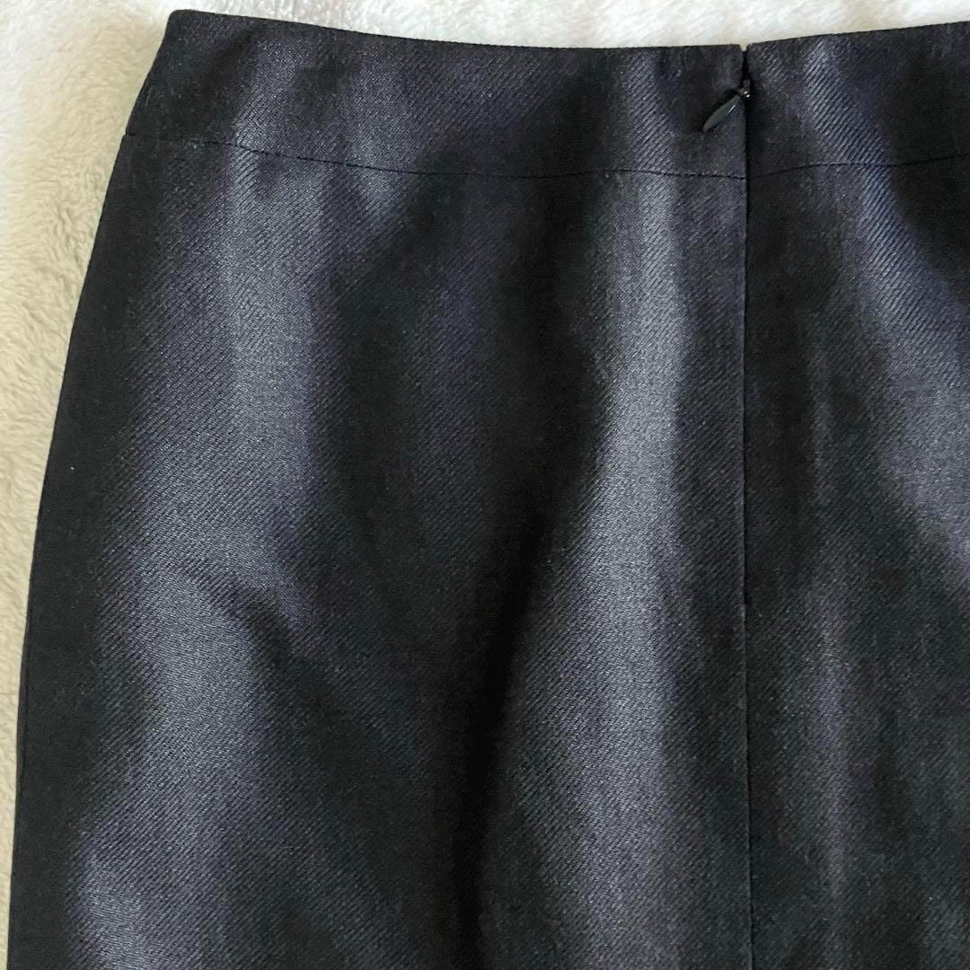 シャネル 05C リネンカシミヤ ココマーク膝丈スカート 38 チャコールグレー