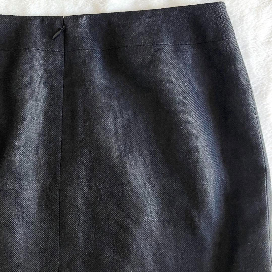 シャネル 05C リネンカシミヤ ココマーク膝丈スカート 38 チャコールグレー