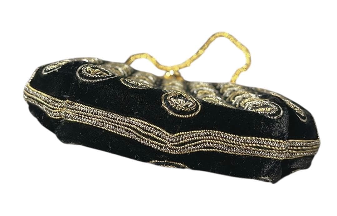 ビーズ　パーティバッグ　ベルベット　黒　ゴールド　ヴィンテージ