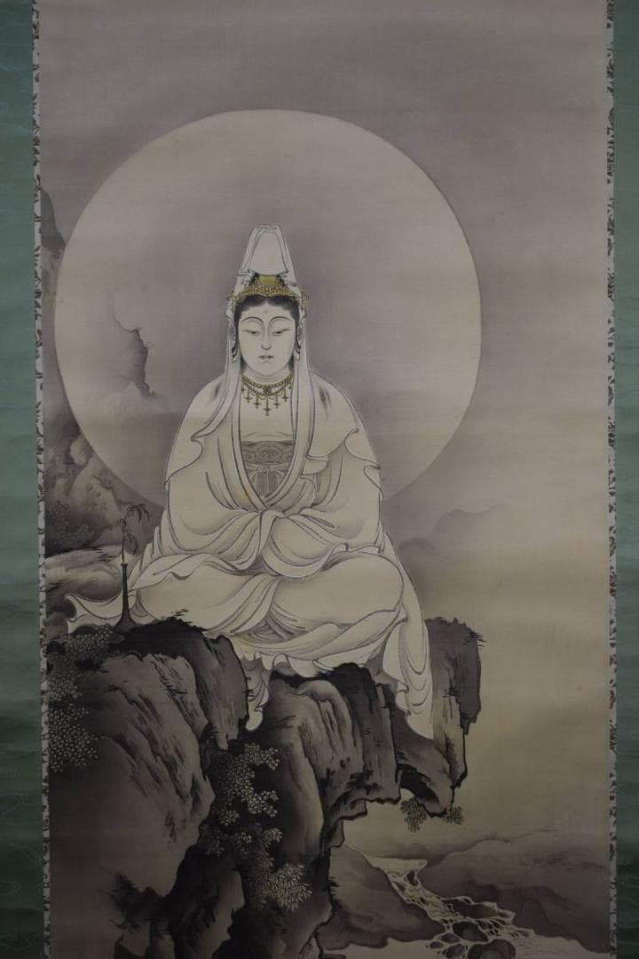 真作/桂堂/岩上観音図/布袋屋掛軸HE-507