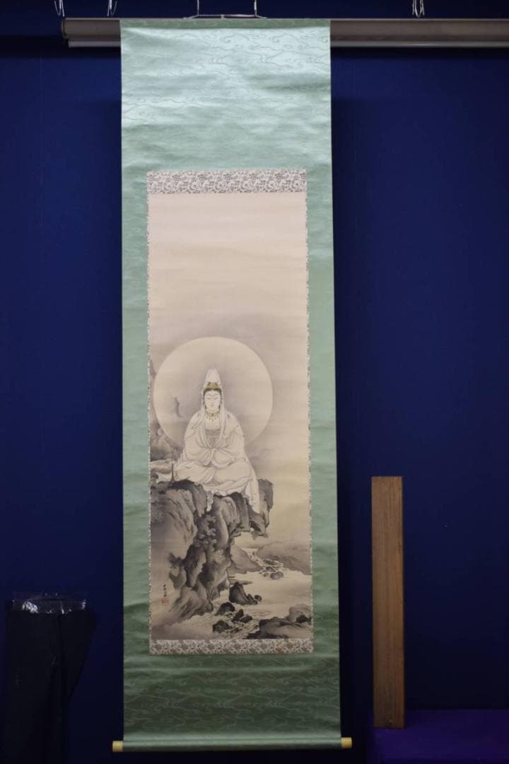 真作/桂堂/岩上観音図/布袋屋掛軸HE-507